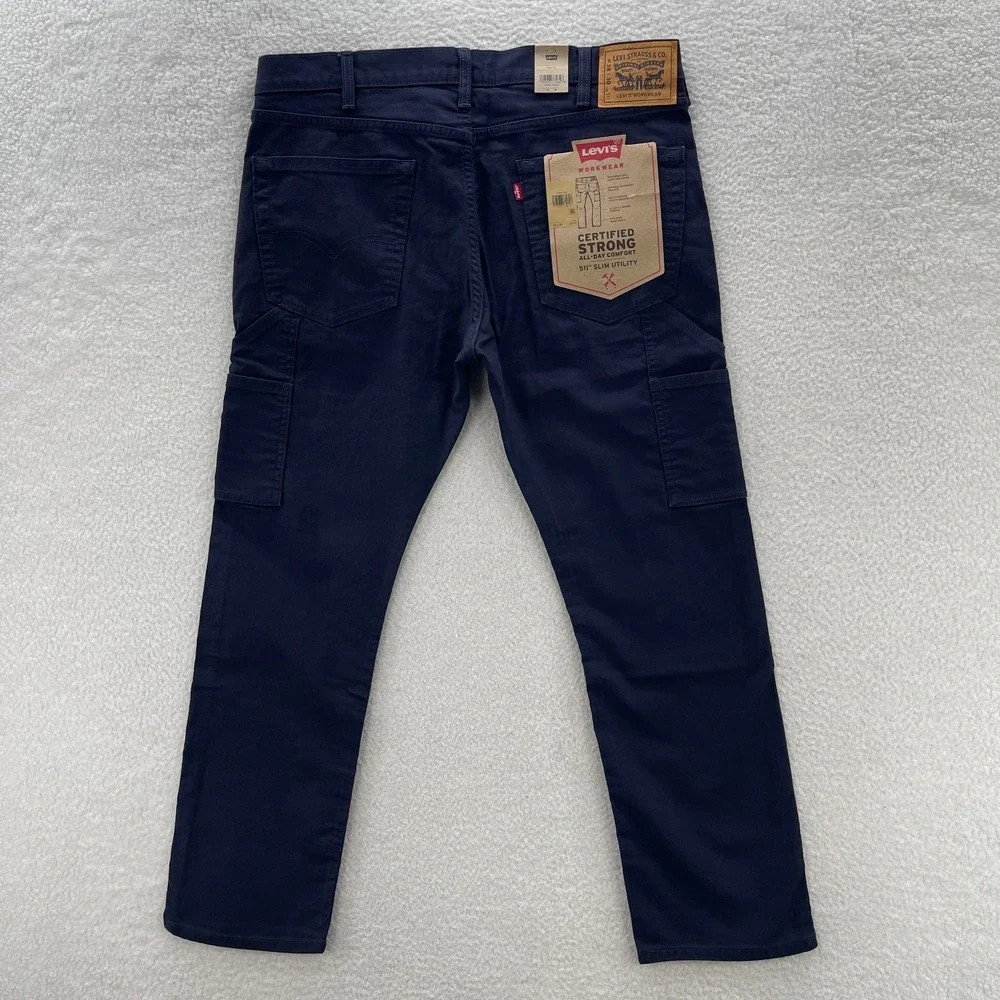 Levis Pants Mens 38x30 Blue 511 Slim Utility Canvas Carpenter Y2K 90s Workwear